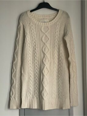 AERIE Cream Cable-Knit Wool Blend Crewneck Sweater
